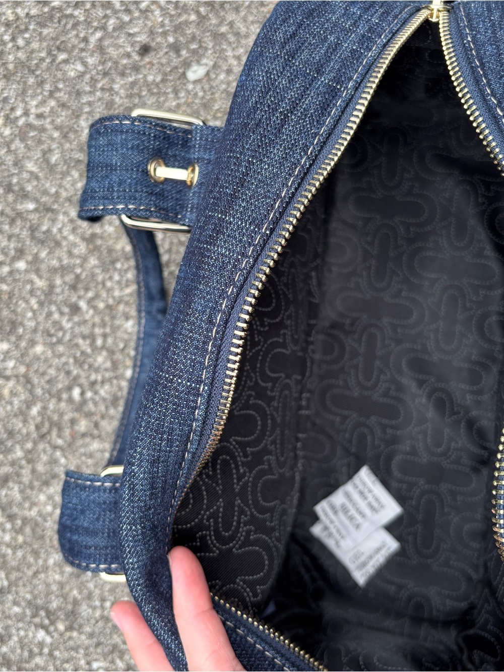 True Religion Dark Blue Denim Patchwork Purse Bag with Belt Straps - Picture 7 of 8